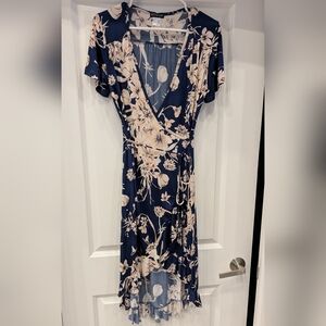 Floral Wrap Dress in Navy and Cream
